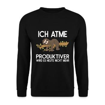 Fauler Faulenzer Relax Faultier Spruch Ich atme - Unisex Pullover - Schwarz - Vorne - Alina (178cm) & Michal (187cm)