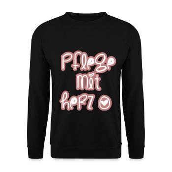 Pflege mit Herz - Unisex Pullover - Schwarz - Vorne - Alina (178cm) & Michal (187cm)