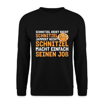 Schnitzel redet nicht Schnitzel jammert nicht - Unisex Pullover - Schwarz - Vorne - Alina (178cm) & Michal (187cm)