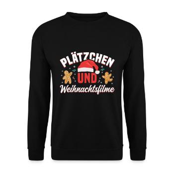 Weihnachten Plätzchen und Weihnachtsfilme - Unisex Pullover - Schwarz - Vorne - Alina (178cm) & Michal (187cm)