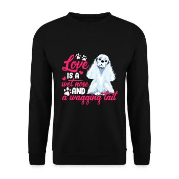 Cocker Spaniel Liebe Ist Nass Nase Wedeln Schwanz - Unisex Pullover - Schwarz - Vorne - Alina (178cm) & Michal (187cm)