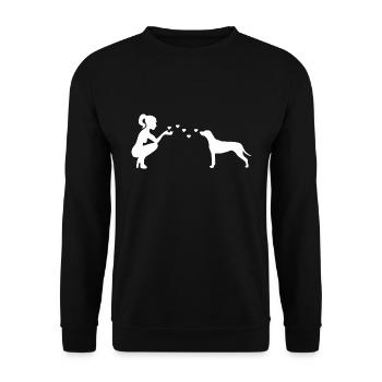 Rhodesian Ridgeback mit Frau - Unisex Pullover - Schwarz - Vorne - Alina (178cm) & Michal (187cm)