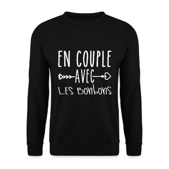 En Couple avec Bonbons, cadeau Fans de Bonbons - Sweat-shirt Unisexe - noir - Devant - Alina (178cm) & Michal (187cm)