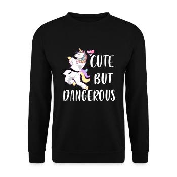 Cute but Dangerous - Unicorn Karate Taekwondo - Unisex Pullover - Schwarz - Vorne - Alina (178cm) & Michal (187cm)