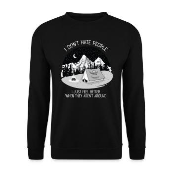 I Don't Hate People...Mountains, Camping, Campfire - Unisex Pullover - Schwarz - Vorne - Alina (178cm) & Michal (187cm)