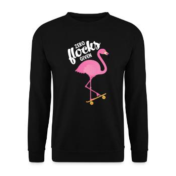 Zero Flocks Given . Flamingo With Skateboard - Unisex Pullover - Schwarz - Vorne - Alina (178cm) & Michal (187cm)