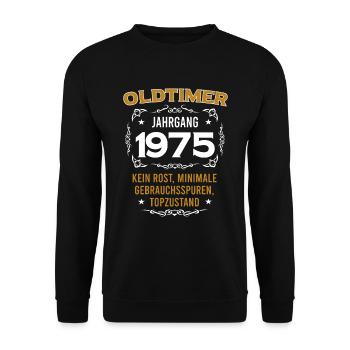 Oldtimer Jahrgang 1975 Vintage Design - Unisex Pullover - Schwarz - Vorne - Alina (178cm) & Michal (187cm)