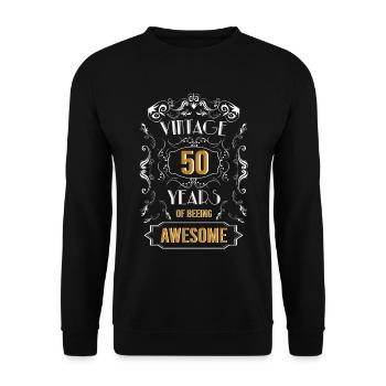 Vintage, 50 Jahre awesome, 50. Geburtstag - Unisex Pullover - Schwarz - Vorne - Alina (178cm) & Michal (187cm)