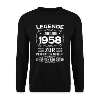 Legende, Jahrgang 1958, zur Perfektion gereift - Unisex Pullover - Schwarz - Vorne - Alina (178cm) & Michal (187cm)