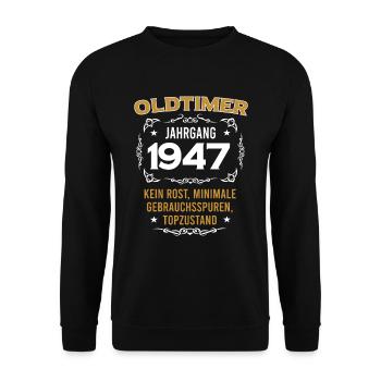 Oldtimer Jahrgang 1947 Vintage Design - Unisex Pullover - Schwarz - Vorne - Alina (178cm) & Michal (187cm)