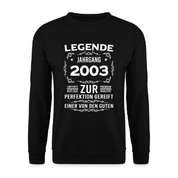 Legende, Jahrgang 2003, zur Perfektion gereift - Unisex Pullover - Schwarz - Vorne - Alina (178cm) & Michal (187cm)