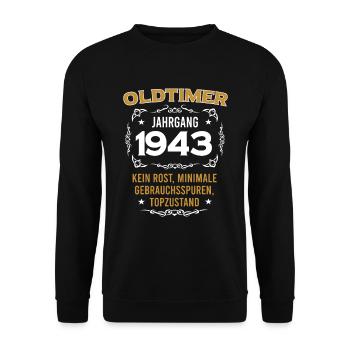 Oldtimer Jahrgang 1943 Vintage Design - Unisex Pullover - Schwarz - Vorne - Alina (178cm) & Michal (187cm)
