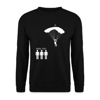 Lustiges Fallschirmspringen Geschenk für Männer - Unisex Pullover - Schwarz - Vorne - Alina (178cm) & Michal (187cm)