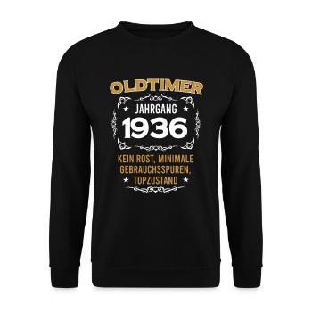 Birthday, Original Old Timer, built 1936 - Unisex Sweatshirt - black - Front - Alina (178cm) & Michal (187cm)