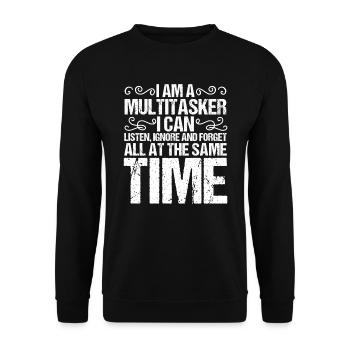 Drôle dire que je suis multitâche J’entends - Sweat-shirt Unisexe - noir - Devant - Alina (178cm) & Michal (187cm)