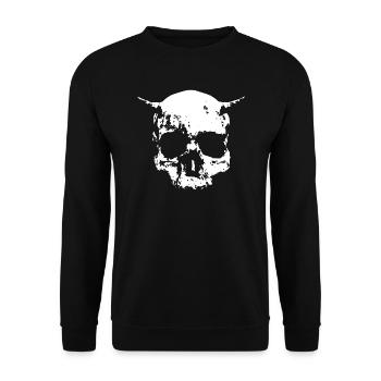 Totenkopf mit kleinen Hörnern. - Unisex Pullover - Schwarz - Vorne - Alina (178cm) & Michal (187cm)