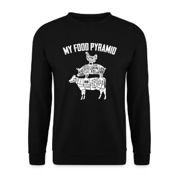 My Food Pyramide chair étiquetée - Sweat-shirt Unisexe - noir - Devant - Alina (178cm) & Michal (187cm)