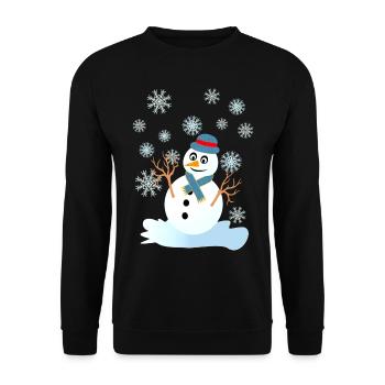 Schneemann und Schneeflocken coole Weihnachten - Unisex Pullover - Schwarz - Vorne - Alina (178cm) & Michal (187cm)
