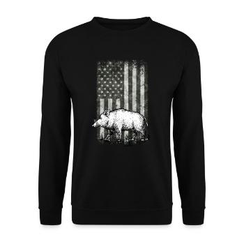 Patriotic Wild Boar Hunting Season for Hog - Unisex Sweatshirt - black - Front - Alina (178cm) & Michal (187cm)