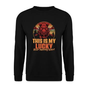 This Is My Lucky Funny Wild Boar Hunting Humor - Unisex Sweatshirt - black - Front - Alina (178cm) & Michal (187cm)