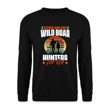 Père et fils chasse drôle de sanglier - Sweat-shirt Unisexe - noir - Devant - Alina (178cm) & Michal (187cm)