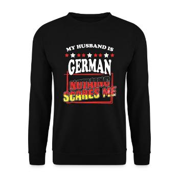 My husband is German Lustig Deutschland humor for - Unisex Sweatshirt - black - Front - Alina (178cm) & Michal (187cm)