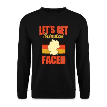 Lass uns Schnitzel Faced Lustig Deutschland - Unisex Pullover - Schwarz - Vorne - Alina (178cm) & Michal (187cm)