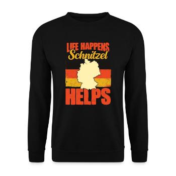 Funny Deutschland Schnitzel Humor für deutsche - Unisex Pullover - Schwarz - Vorne - Alina (178cm) & Michal (187cm)
