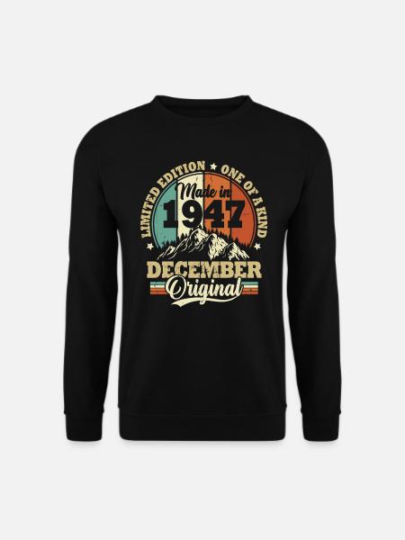 Birthday Gift December 1947 Vintage Retro - Unisex Sweatshirt - black