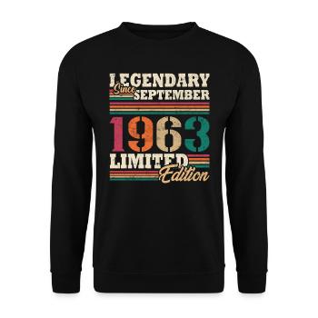 Vintage 1963 Septembre Cadeau Anniversaire Rétro - Sweat-shirt Unisexe - noir - Devant - Alina (178cm) & Michal (187cm)