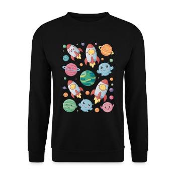 Kinder Weltraum Abenteuer Mit Lustigen Planeten - Unisex Pullover - Schwarz - Vorne - Alina (178cm) & Michal (187cm)