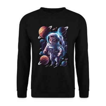 Weltraum Katzen Abenteuer Erkundung - Unisex Pullover - Schwarz - Vorne - Alina (178cm) & Michal (187cm)