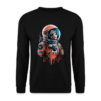 Weltraumaffe Erkundet Das Universum - Unisex Pullover - Schwarz - Vorne - Alina (178cm) & Michal (187cm)