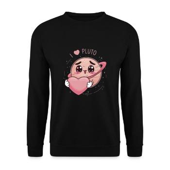 Liebevolles Pluto Herz im Weltraum Look - Unisex Pullover - Schwarz - Vorne - Alina (178cm) & Michal (187cm)