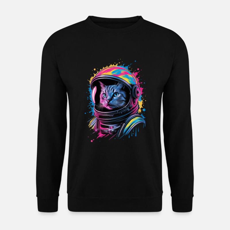 Weltraumkatze Mit Buntem Helm - Unisex Pullover - Schwarz