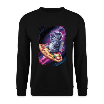 Kitten astronaut on pizza in space - Unisex Sweatshirt - black - Front - Alina (178cm) & Michal (187cm)