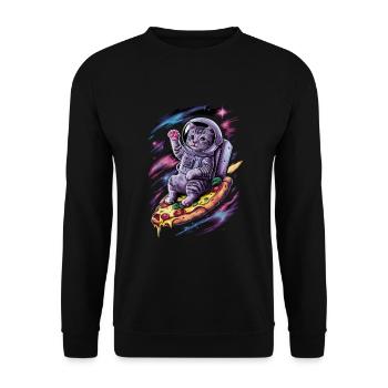 Katzengalaxie Auf Pizzaflug Weltraumabenteuer - Unisex Pullover - Schwarz - Vorne - Alina (178cm) & Michal (187cm)
