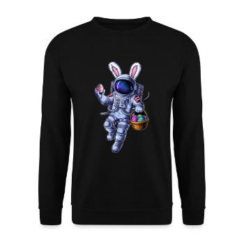 Weltraum Osterhase und Eiersuche - Unisex Pullover - Schwarz - Vorne - Alina (178cm) & Michal (187cm)