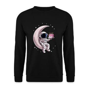 Astronaut with cake sitting on the moon - Unisex Sweatshirt - black - Front - Alina (178cm) & Michal (187cm)