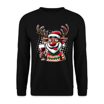 Lustiges Rentier mit Weinglas - Unisex Pullover - Schwarz - Vorne - Alina (178cm) & Michal (187cm)