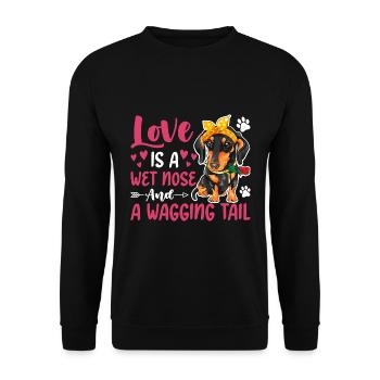 Dackelliebe Ist Nasse Nase Wackelnder Schwanz - Unisex Pullover - Schwarz - Vorne - Alina (178cm) & Michal (187cm)