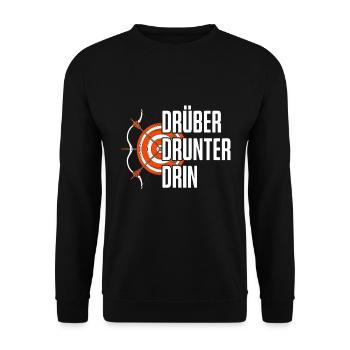 Bogensport Bogenschießen Drüber Drunter Drin - Unisex Pullover - Schwarz - Vorne - Alina (178cm) & Michal (187cm)