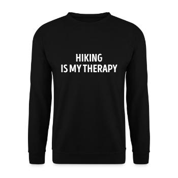 Wandern ist meine Therapie lustig draußen - Unisex Pullover - Schwarz - Vorne - Alina (178cm) & Michal (187cm)