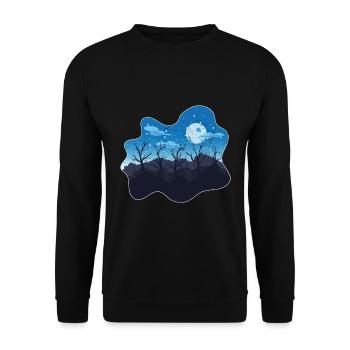 Wald Landschaft Bäume Geschenk Vollmond Natur - Unisex Pullover - Schwarz - Vorne - Alina (178cm) & Michal (187cm)