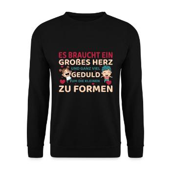 Erzieherin Tagesmutter Es braucht viel Geduld - Unisex Pullover - Schwarz - Vorne - Alina (178cm) & Michal (187cm)