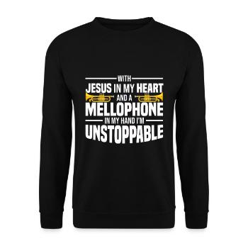 Mellophon Spieler | Musik Marschmusik Geschenkidee - Unisex Pullover - Schwarz - Vorne - Alina (178cm) & Michal (187cm)
