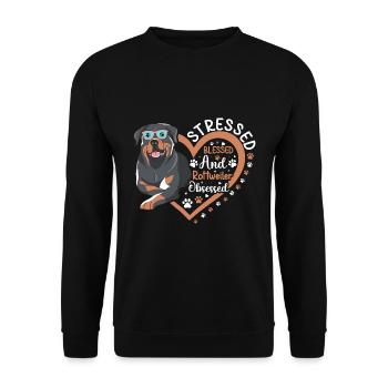 Gesegneter Rottweiler Besessener Lustiger - Unisex Pullover - Schwarz - Vorne - Alina (178cm) & Michal (187cm)