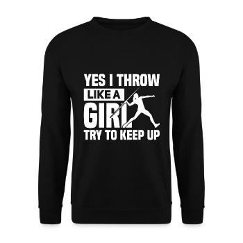 Javelin throwing gifts | Javelin Thrower Sports Athlete - Unisex Sweatshirt - black - Front - Alina (178cm) & Michal (187cm)