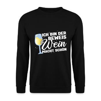 Weintrinker Ich bin der Beweis Wein macht schön - Unisex Pullover - Schwarz - Vorne - Alina (178cm) & Michal (187cm)