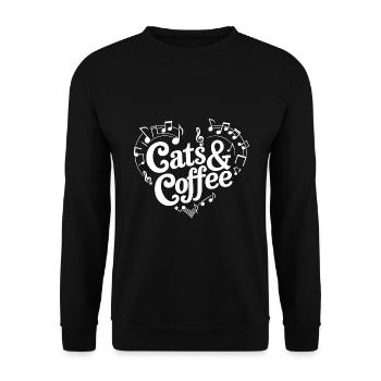 Ich liebe Katzen und Kaffee - Unisex Pullover - Schwarz - Vorne - Alina (178cm) & Michal (187cm)
